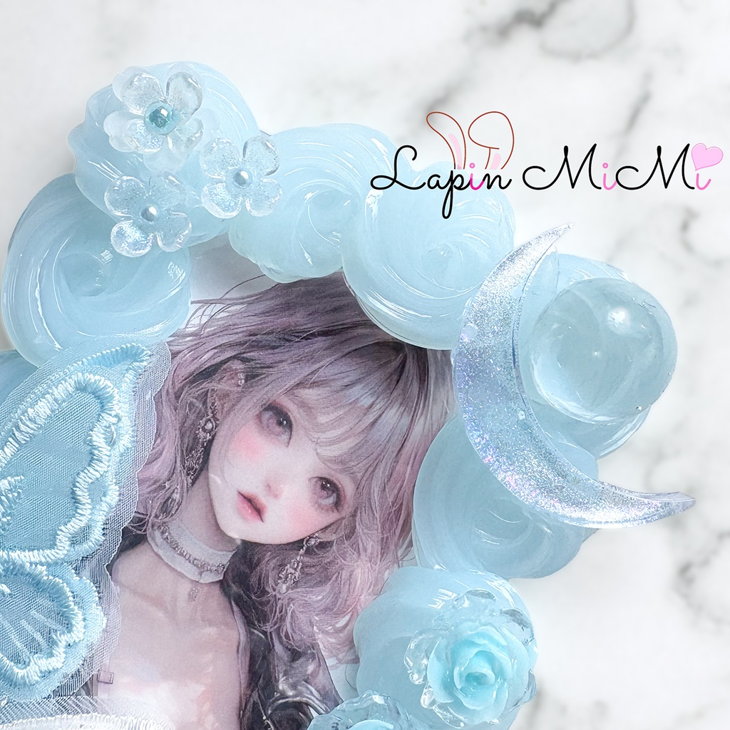 水色 クリア ホイップデコ 硬質トレカケース B8 レース 刺繍 蝶 月 マグネットジェル ラメ きれいめ カード ケース