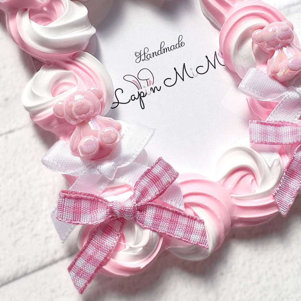 白 ピンク ホイップデコ 硬質トレカケース B8 チェック リボン くま ポップ かわいい カード ケース