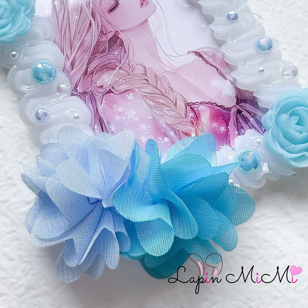 【B7】クリア ホイップデコ 硬質トレカケース 水色 ハガキ ポストカード レース 刺繍 蝶 シフォン 花 大判 ケース