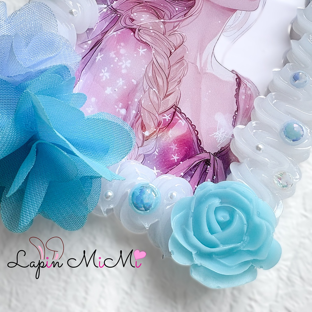 【B7】クリア ホイップデコ 硬質トレカケース 水色 ハガキ ポストカード レース 刺繍 蝶 シフォン 花 大判 ケース