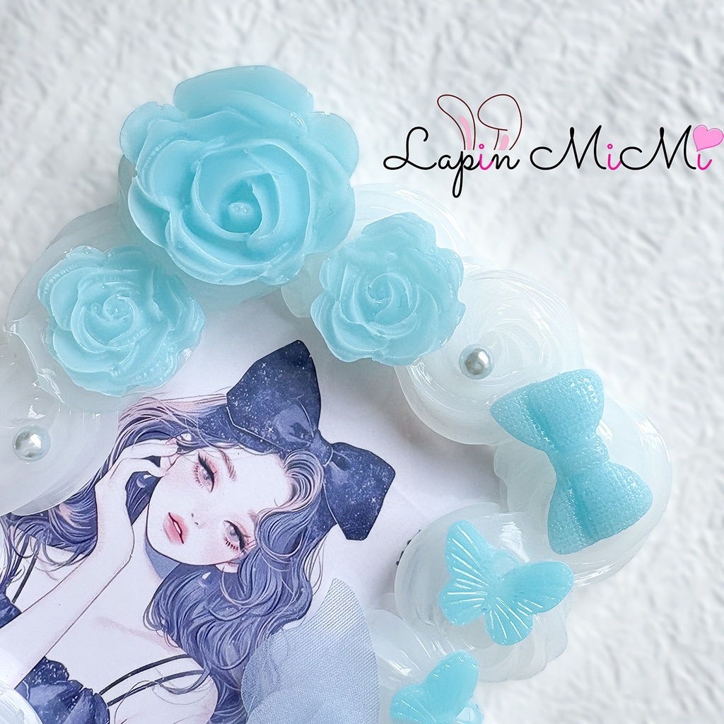 クリア ホイップデコ 硬質トレカケース B8 水色 シフォン 蝶 薔薇 レジン 上品 きれいめ カード ケース