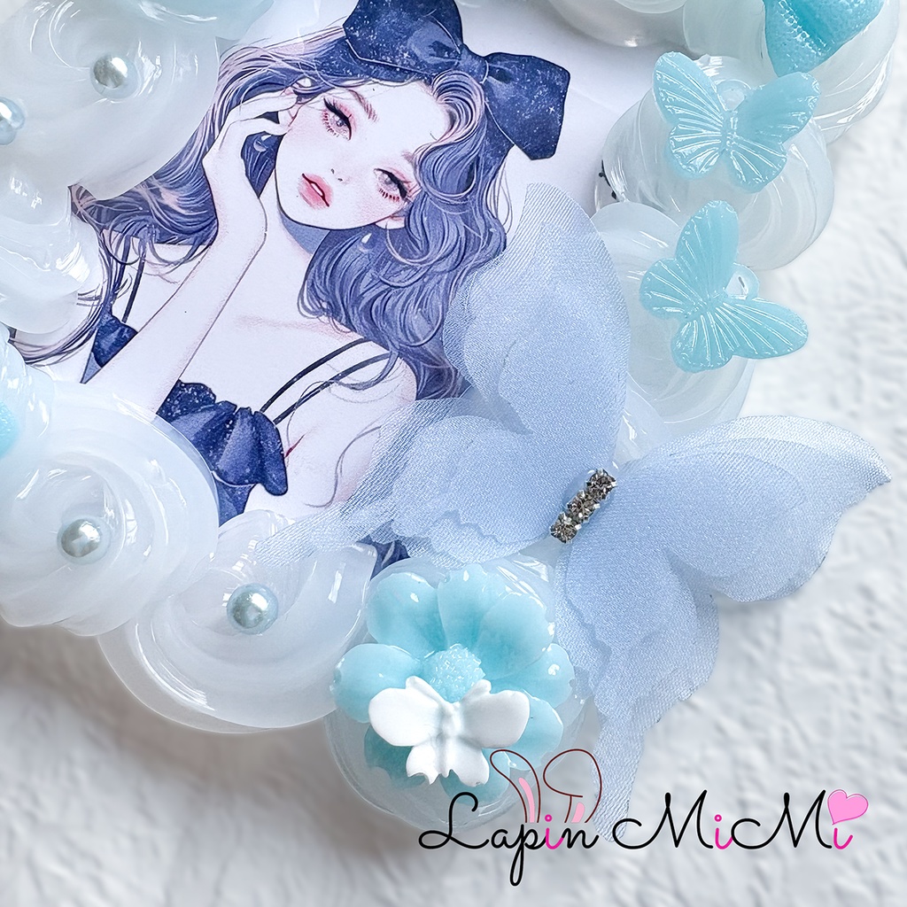 クリア ホイップデコ 硬質トレカケース B8 水色 シフォン 蝶 薔薇 レジン 上品 きれいめ カード ケース