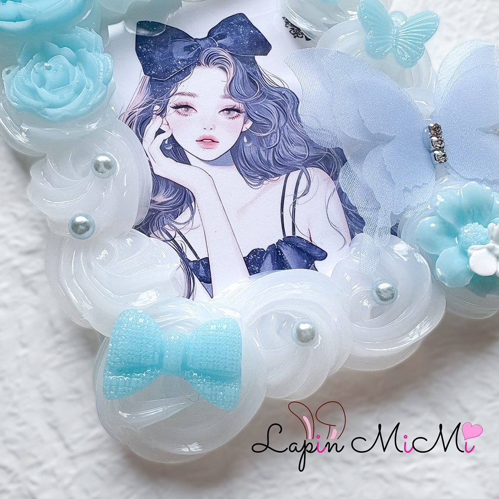 クリア ホイップデコ 硬質トレカケース B8 水色 シフォン 蝶 薔薇 レジン 上品 きれいめ カード ケース