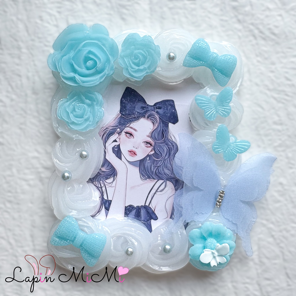 クリア ホイップデコ 硬質トレカケース B8 水色 シフォン 蝶 薔薇 レジン 上品 きれいめ カード ケース