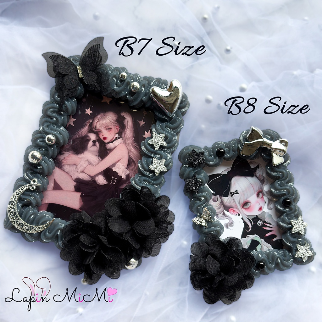 【B7】黒 クリア ラメ ホイップデコ 硬質トレカケース 大判 L版 ハガキ ポストカード シルバー 月 ハート ゴシック カード ケース