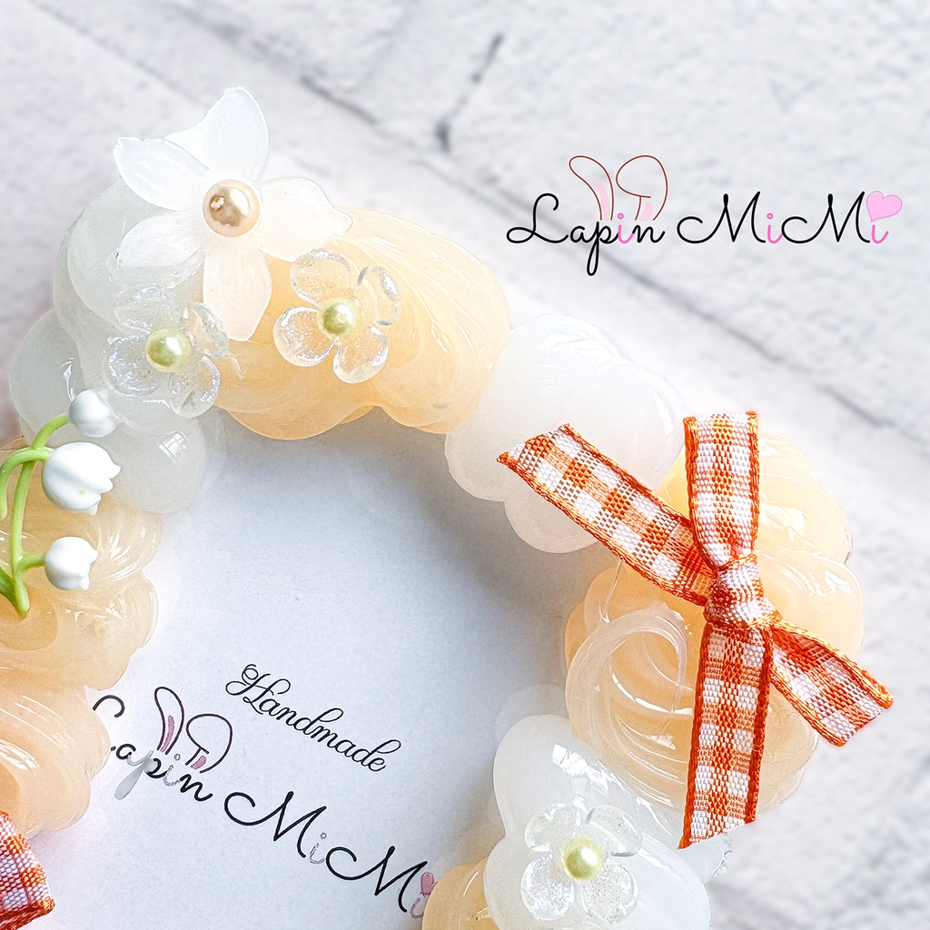 オレンジ × クリア ホイップデコ 硬質トレカケース B8 チェック リボン 女の子 すずらん 大人かわいい カード ケース