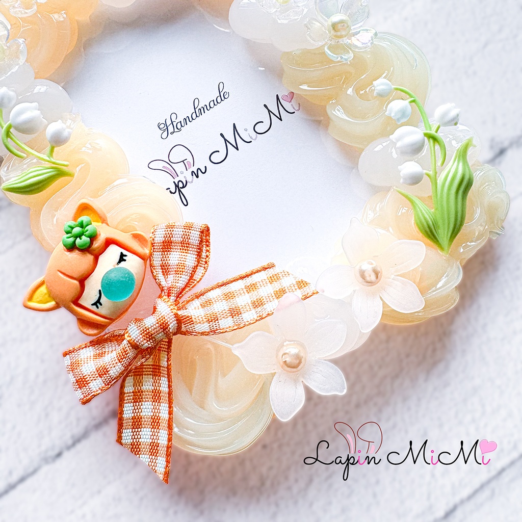 オレンジ × クリア ホイップデコ 硬質トレカケース B8 チェック リボン 女の子 すずらん 大人かわいい カード ケース