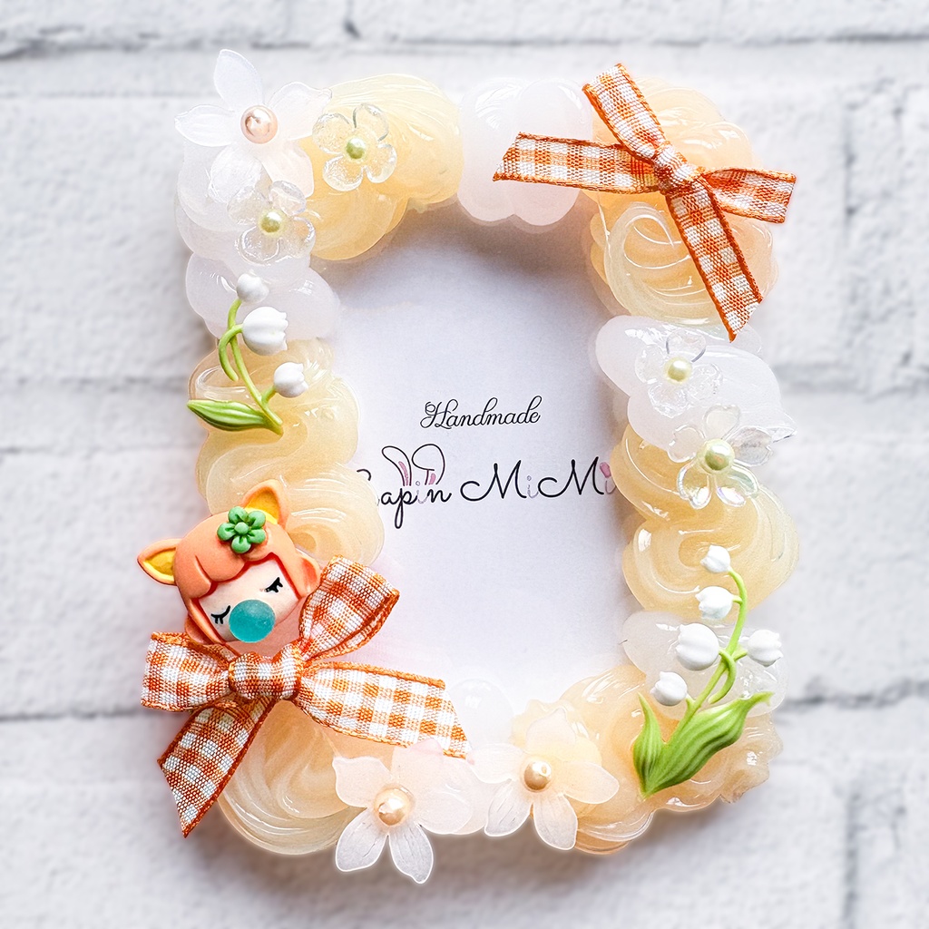 オレンジ × クリア ホイップデコ 硬質トレカケース B8 チェック リボン 女の子 すずらん 大人かわいい カード ケース