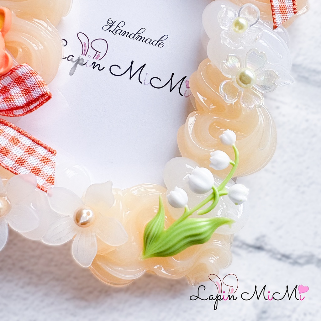 オレンジ × クリア ホイップデコ 硬質トレカケース B8 チェック リボン 女の子 すずらん 大人かわいい カード ケース