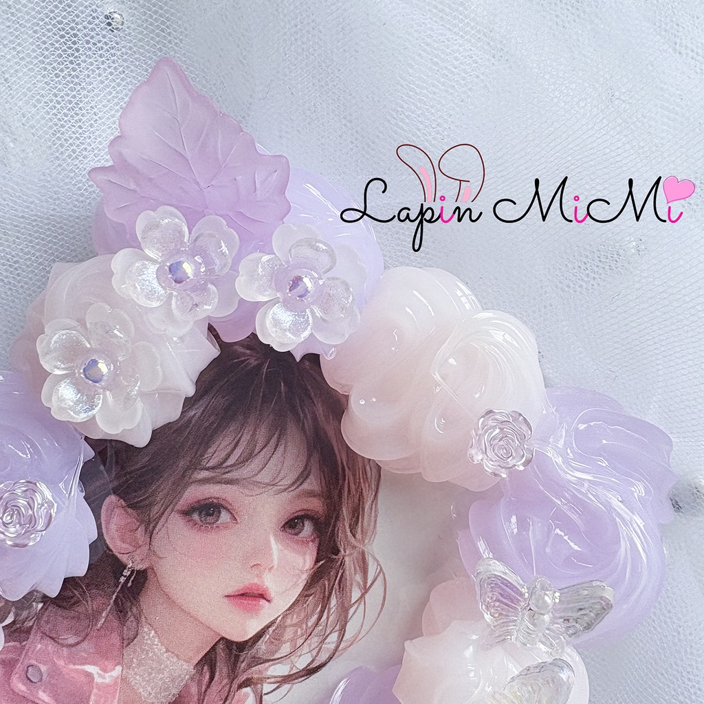 【受注製作】ピンク × パープル ホイップデコ 硬質トレカケース B8 レース 蝶 花 大人可愛い カード ケース チェキ