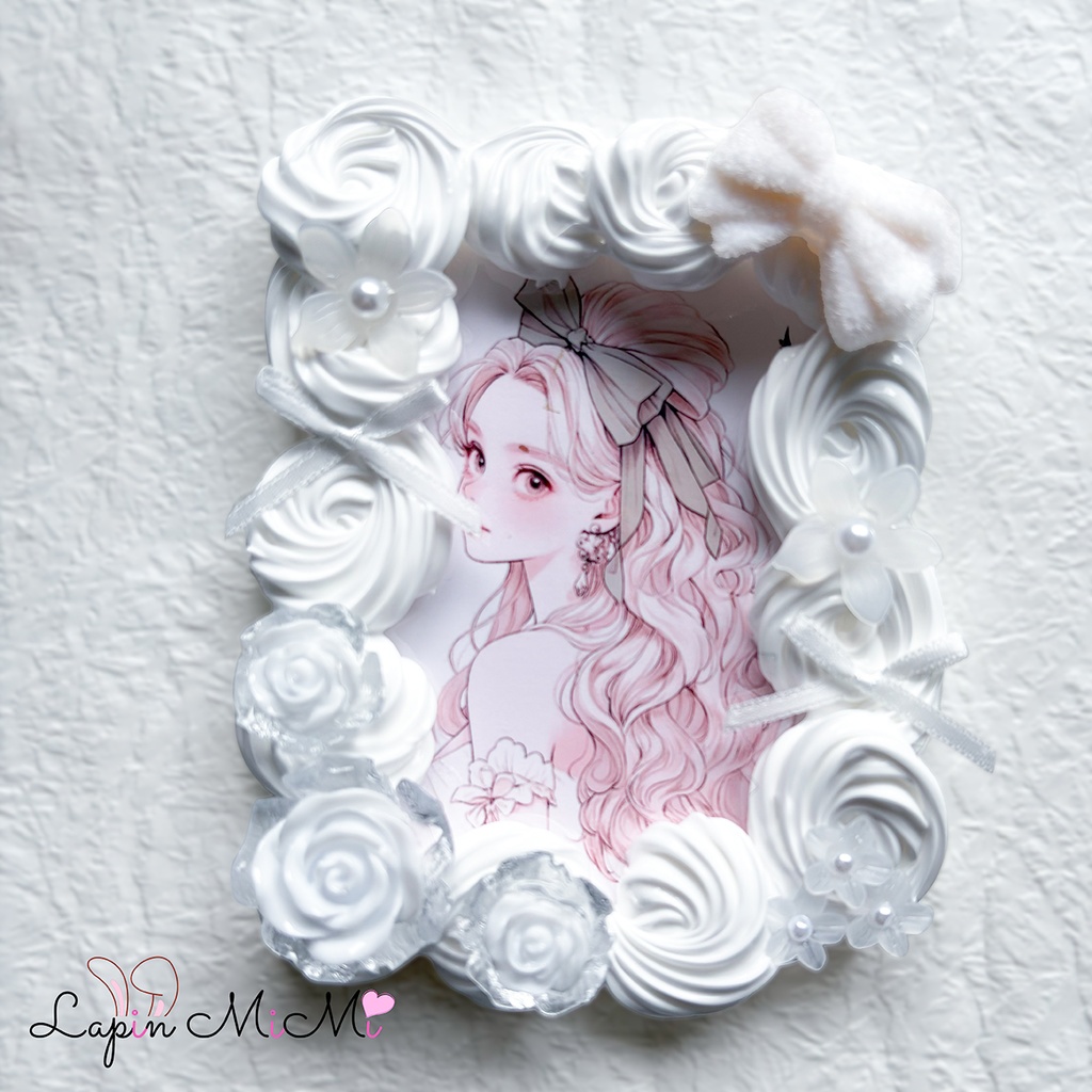 白 ホイップデコ 硬質トレカケース チェキ フロッキー リボン 姫 薔薇 ウェディング カード ケース