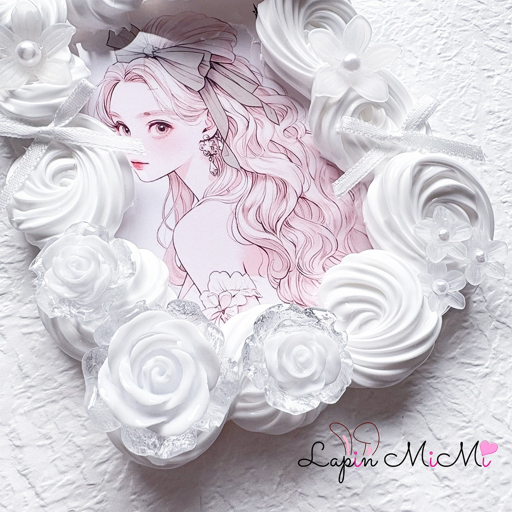 白 ホイップデコ 硬質トレカケース チェキ フロッキー リボン 姫 薔薇 ウェディング カード ケース