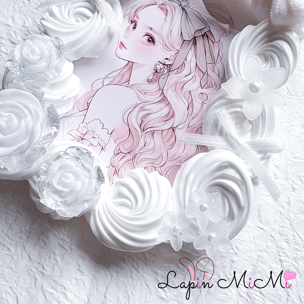 白 ホイップデコ 硬質トレカケース チェキ フロッキー リボン 姫 薔薇 ウェディング カード ケース