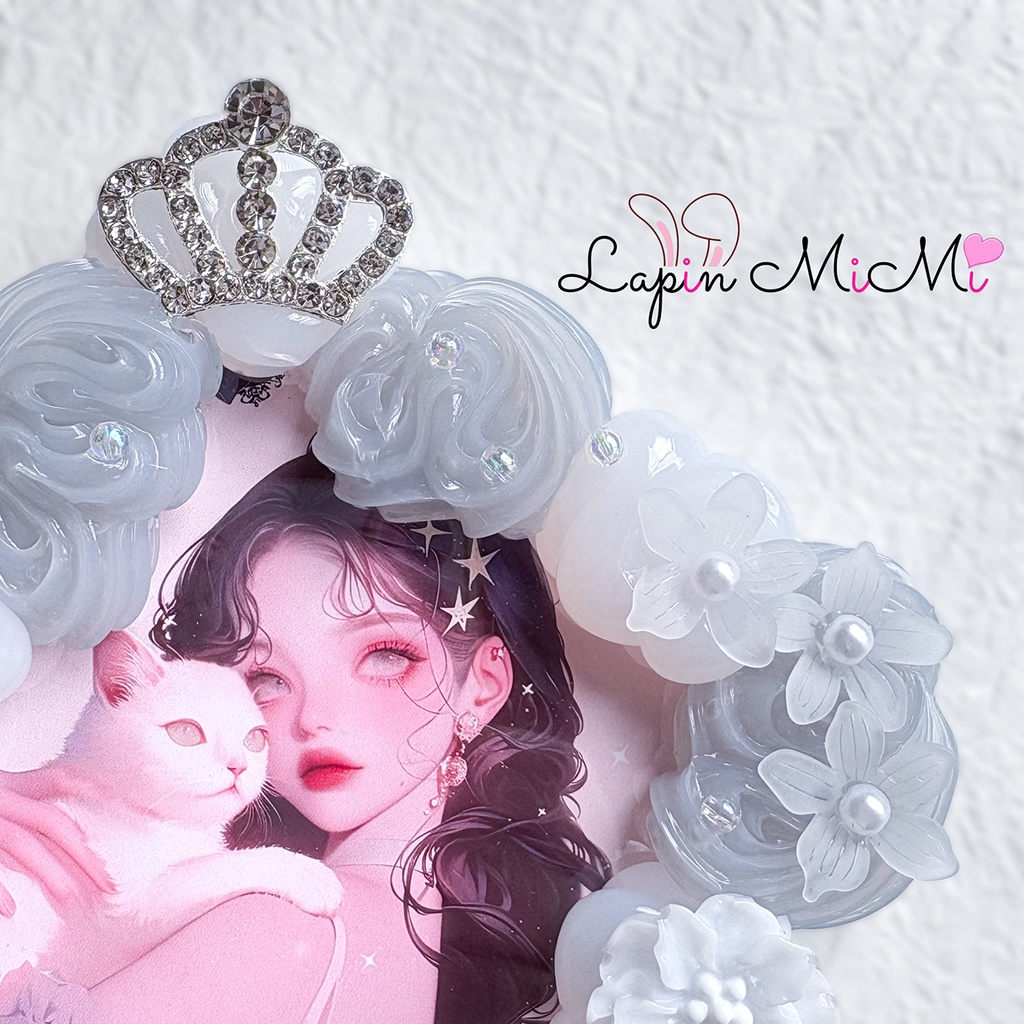 【B7】グレー クリア ホイップデコ 硬質トレカケース ポストカード ハガキ ティアラ 花 レース 刺繍 蝶 花 きれいめ ケース