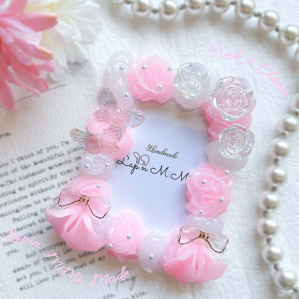 クリア × ブルー クリア × ピンク ホイップデコ 硬質トレカケース B8 薔薇 蝶 リボン きれいな カード ケース