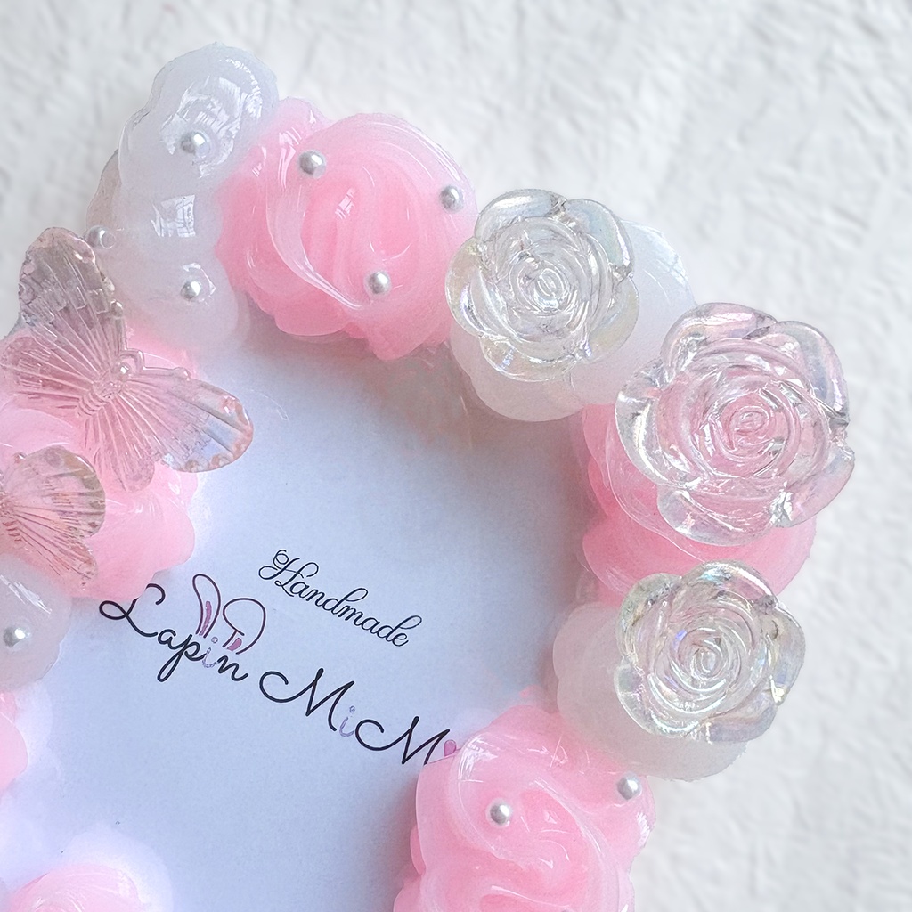 クリア × ブルー クリア × ピンク ホイップデコ 硬質トレカケース B8 薔薇 蝶 リボン きれいな カード ケース