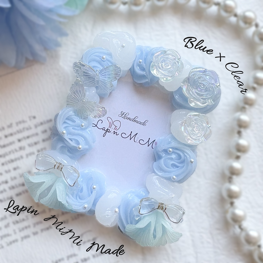 クリア × ブルー クリア × ピンク ホイップデコ 硬質トレカケース B8 薔薇 蝶 リボン きれいな カード ケース