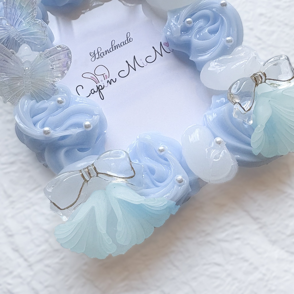 クリア × ブルー クリア × ピンク ホイップデコ 硬質トレカケース B8 薔薇 蝶 リボン きれいな カード ケース