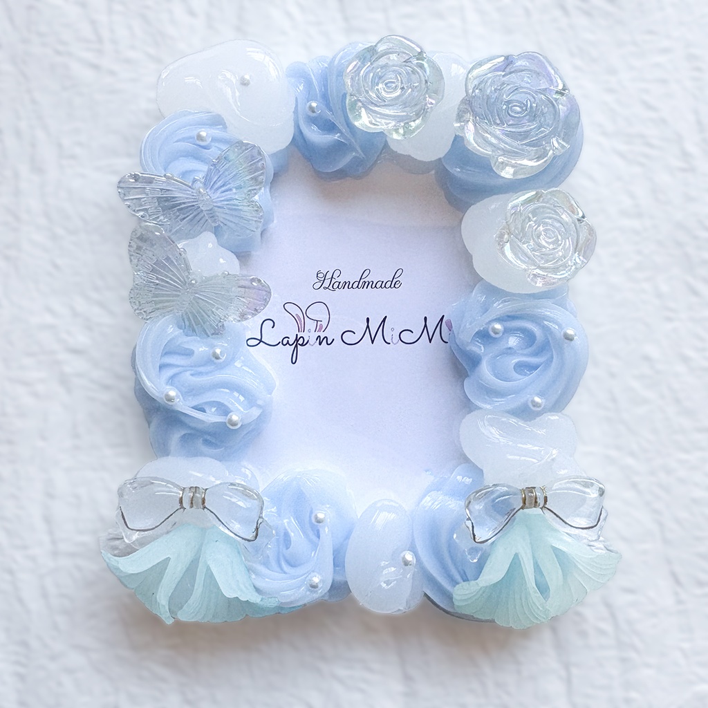 クリア × ブルー クリア × ピンク ホイップデコ 硬質トレカケース B8 薔薇 蝶 リボン きれいな カード ケース