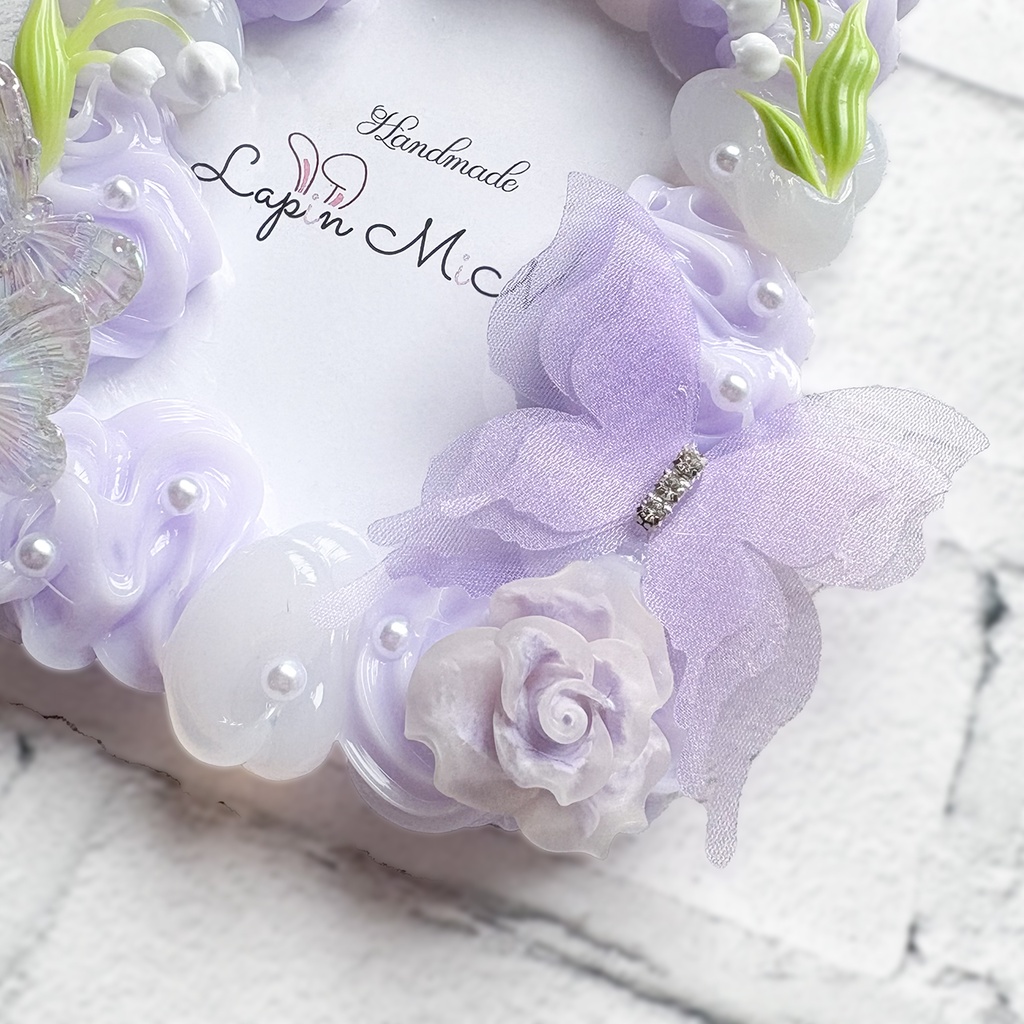 【受注製作】クリア × パープル ホイップデコ 硬質トレカケース B8 薔薇 シフォン 蝶 すずらん きれいな カード ケース