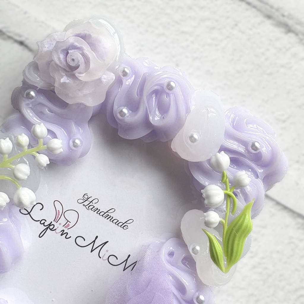 【受注製作】クリア × パープル ホイップデコ 硬質トレカケース B8 薔薇 シフォン 蝶 すずらん きれいな カード ケース