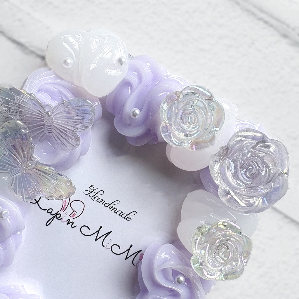 クリア × パープル ホイップデコ 硬質トレカケース B8 薔薇 蝶 リボン きれいな カード ケース