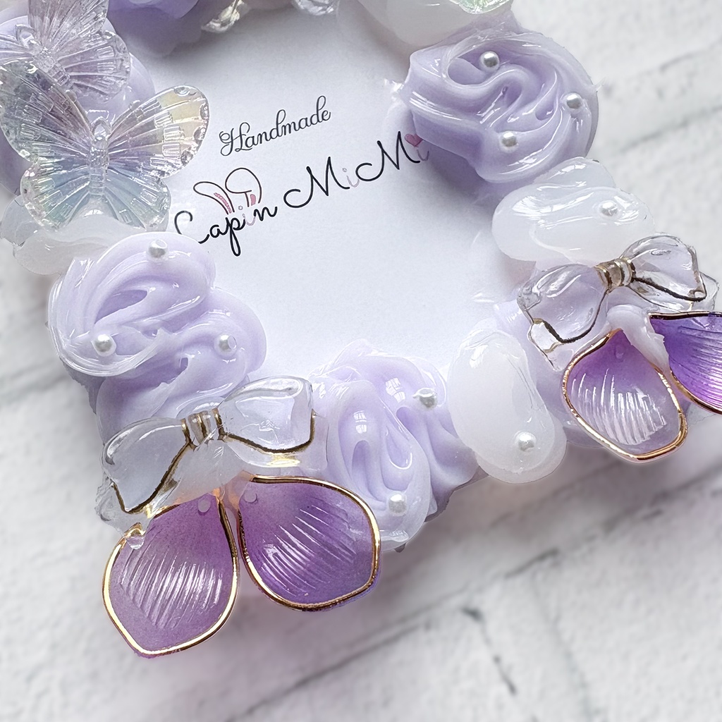 クリア × パープル ホイップデコ 硬質トレカケース B8 薔薇 蝶 リボン きれいな カード ケース