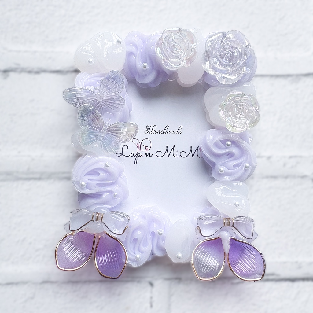 クリア × パープル ホイップデコ 硬質トレカケース B8 薔薇 蝶 リボン きれいな カード ケース