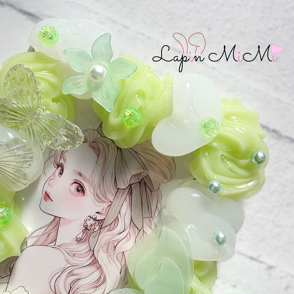 クリア × グリーン ホイップデコ 硬質トレカケース B8 シフォン 蝶 花 パステル きれいな カード ケース