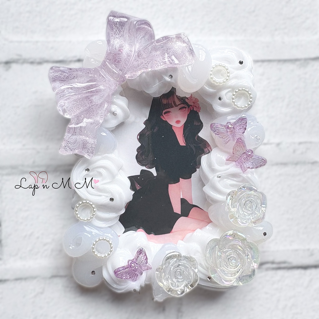 クリア × 白 ホイップデコ 硬質トレカケース B8 シフォン 蝶 薔薇 マグネットジェル 転写 リボン きれいな カード ケース