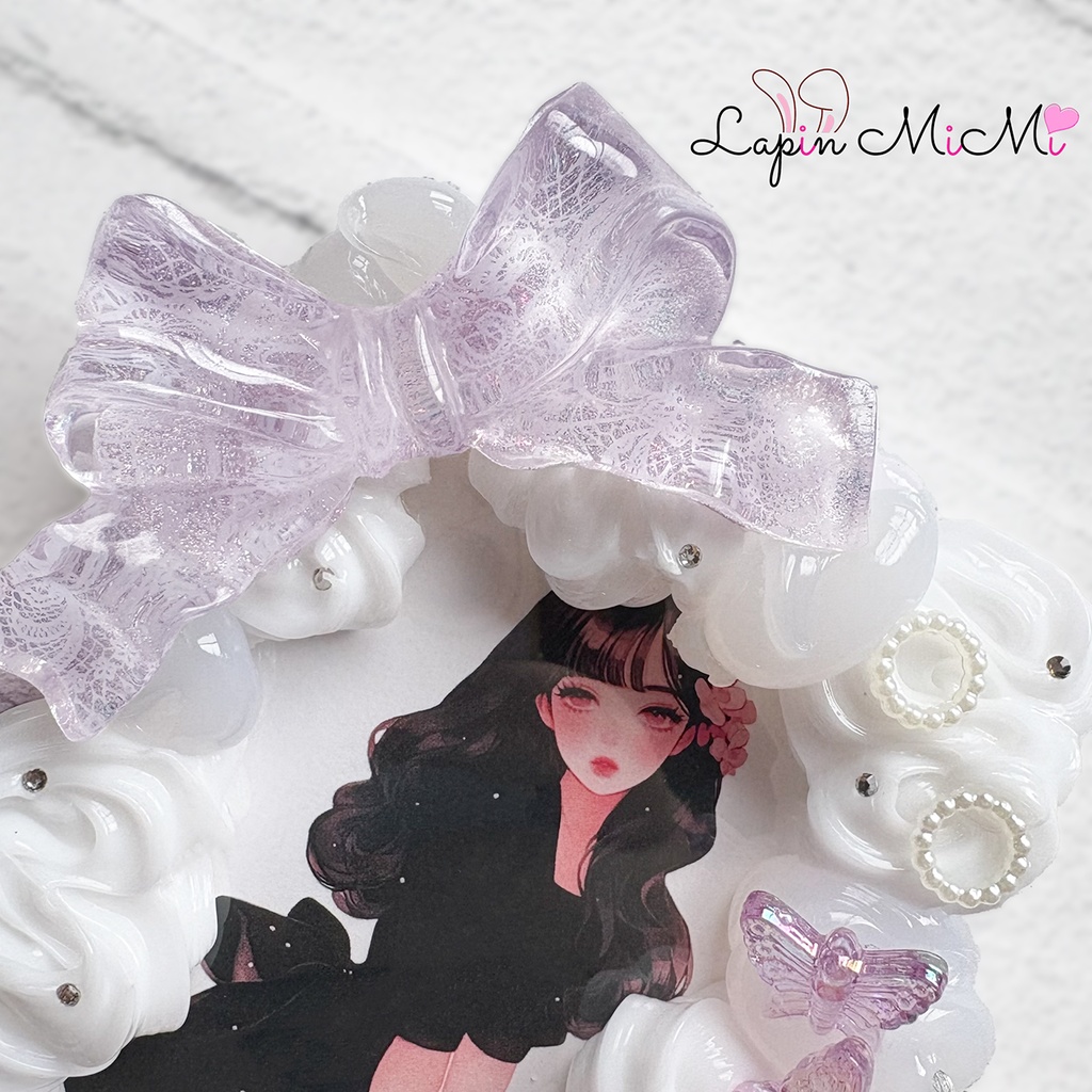 クリア × 白 ホイップデコ 硬質トレカケース B8 シフォン 蝶 薔薇 マグネットジェル 転写 リボン きれいな カード ケース