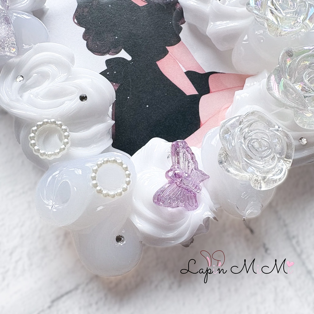 クリア × 白 ホイップデコ 硬質トレカケース B8 シフォン 蝶 薔薇 マグネットジェル 転写 リボン きれいな カード ケース