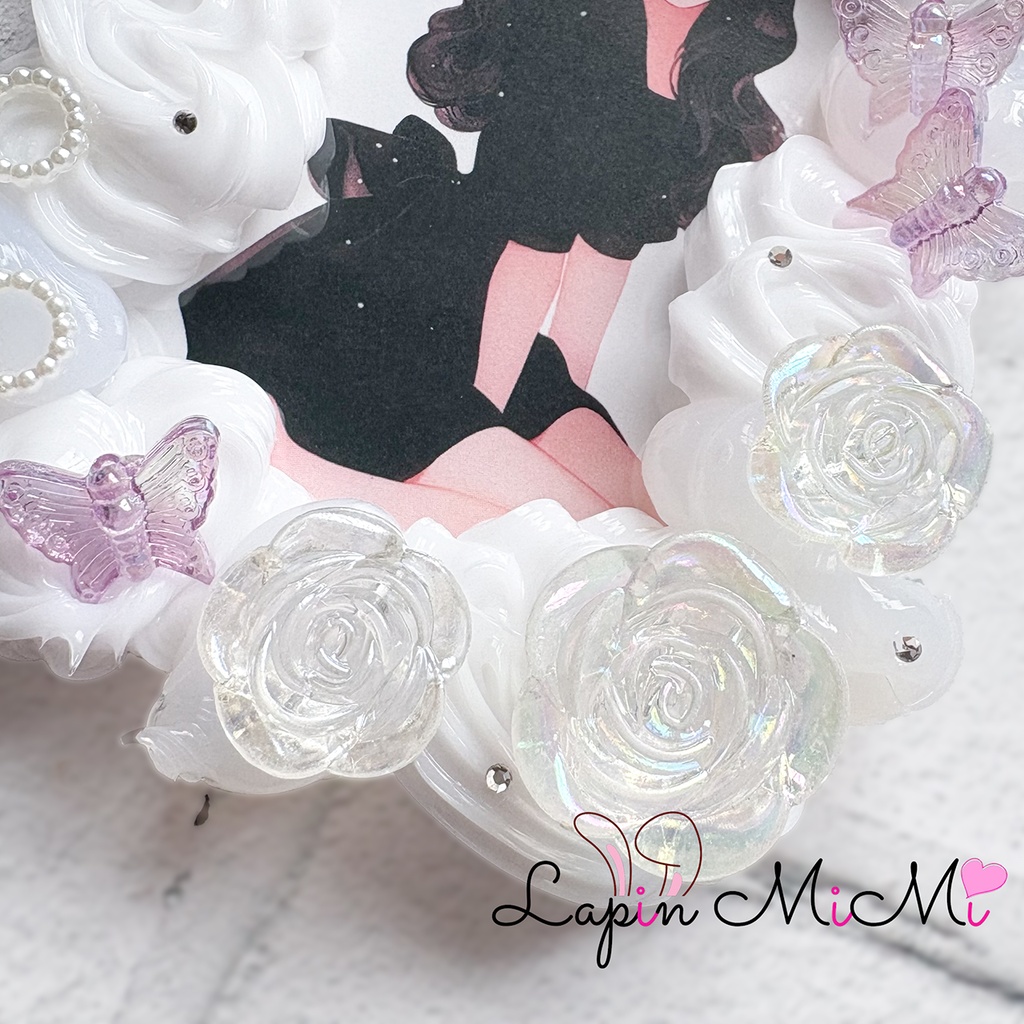 クリア × 白 ホイップデコ 硬質トレカケース B8 シフォン 蝶 薔薇 マグネットジェル 転写 リボン きれいな カード ケース