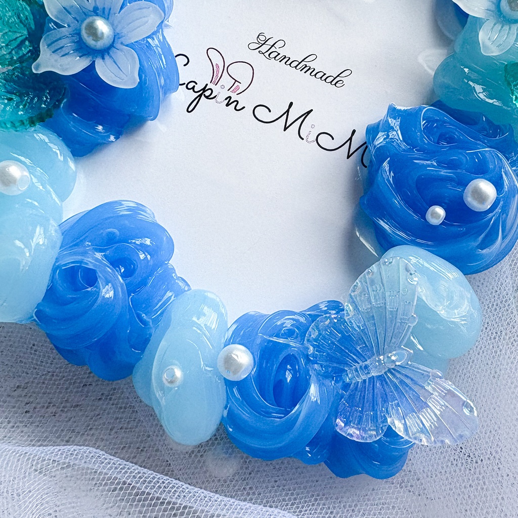 水色 ブルー クリア ホイップデコ 硬質トレカケース B8 シフォン 蝶 花 グラデ 葉 きれいな カード ケース