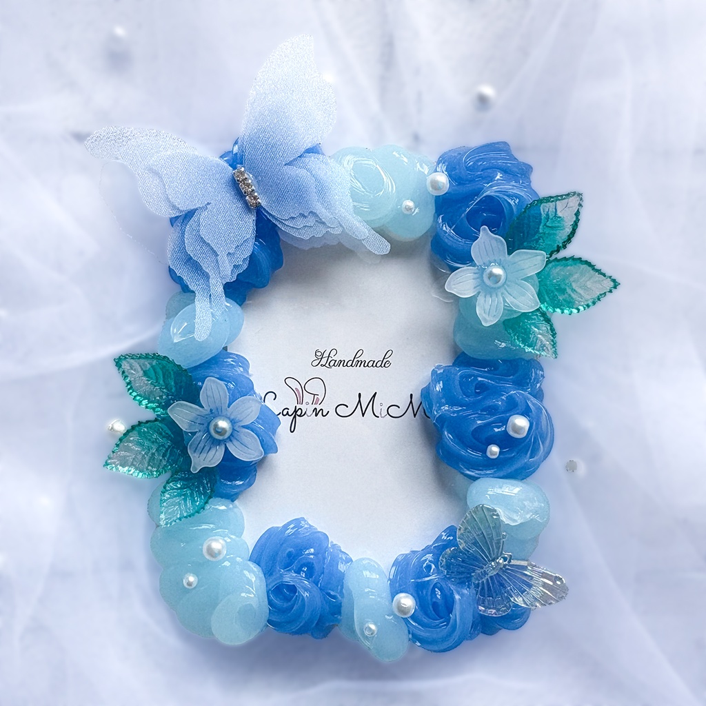 水色 ブルー クリア ホイップデコ 硬質トレカケース B8 シフォン 蝶 花 グラデ 葉 きれいな カード ケース