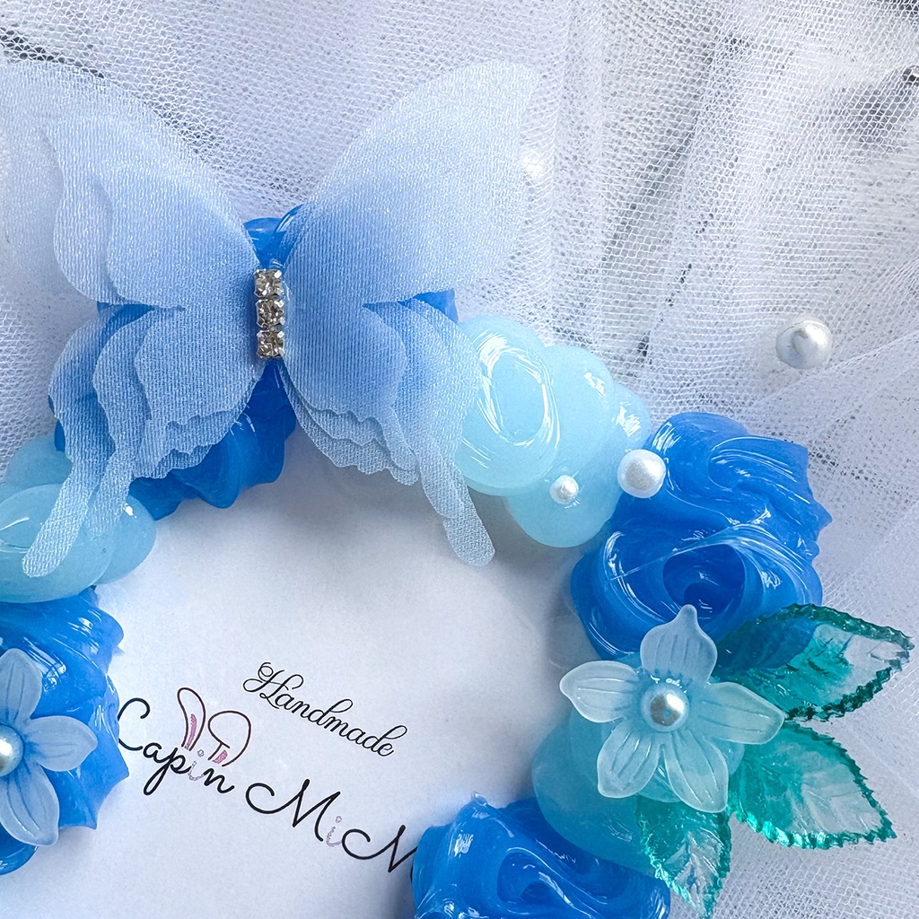 水色 ブルー クリア ホイップデコ 硬質トレカケース B8 シフォン 蝶 花 グラデ 葉 きれいな カード ケース