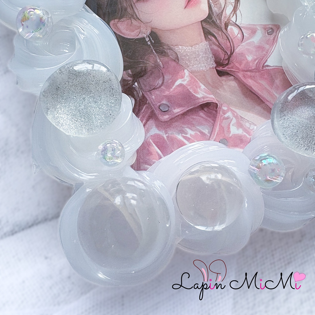 【受注製作】シルバー ラメ クリア ホイップデコ 硬質トレカケース B8 チェキ マグネット リボン ハート 上品 カード ケース