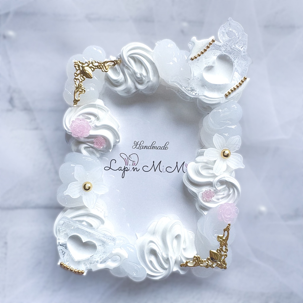 白 ホイップデコ 硬質トレカケース アリス風 ティーポット 転写 レース 姫 ウェディング カード ケース