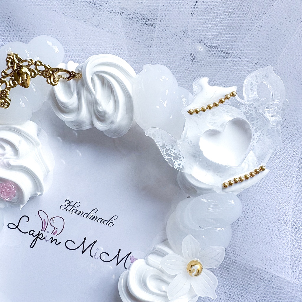 白 ホイップデコ 硬質トレカケース アリス風 ティーポット 転写 レース 姫 ウェディング カード ケース