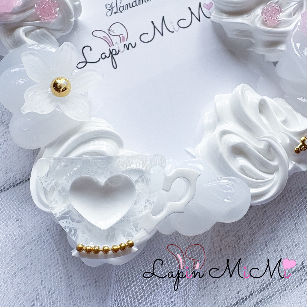 白 ホイップデコ 硬質トレカケース アリス風 ティーポット 転写 レース 姫 ウェディング カード ケース