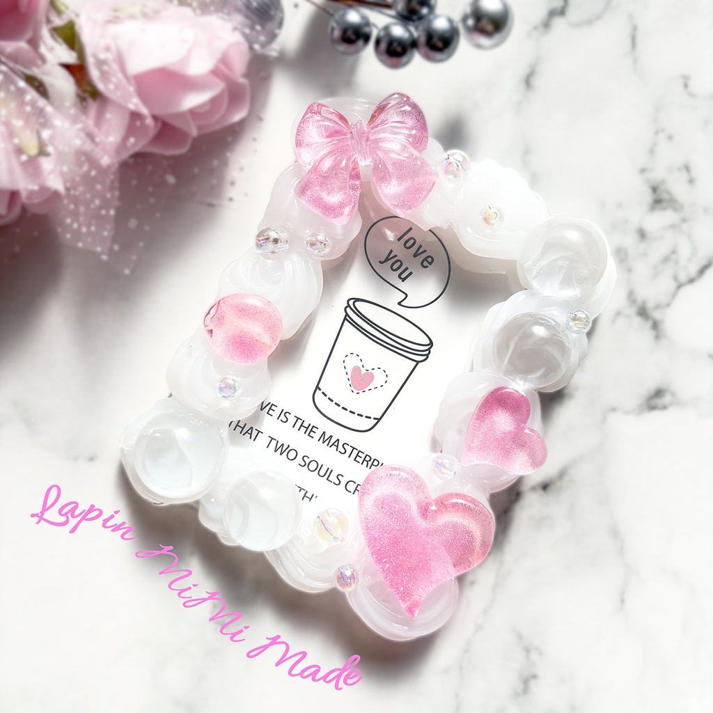 クリア ホイップデコ 硬質トレカケース B8 チェキ マグネット ラメ 赤 リボン ハート 上品 カード ケース