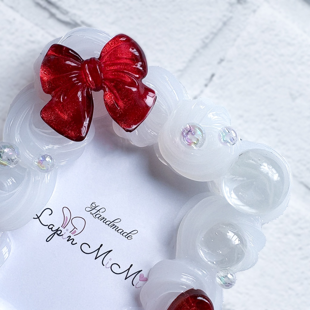 クリア ホイップデコ 硬質トレカケース B8 チェキ マグネット ラメ 赤 リボン ハート 上品 カード ケース