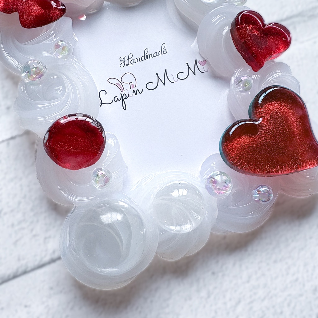 クリア ホイップデコ 硬質トレカケース B8 チェキ マグネット ラメ 赤 リボン ハート 上品 カード ケース