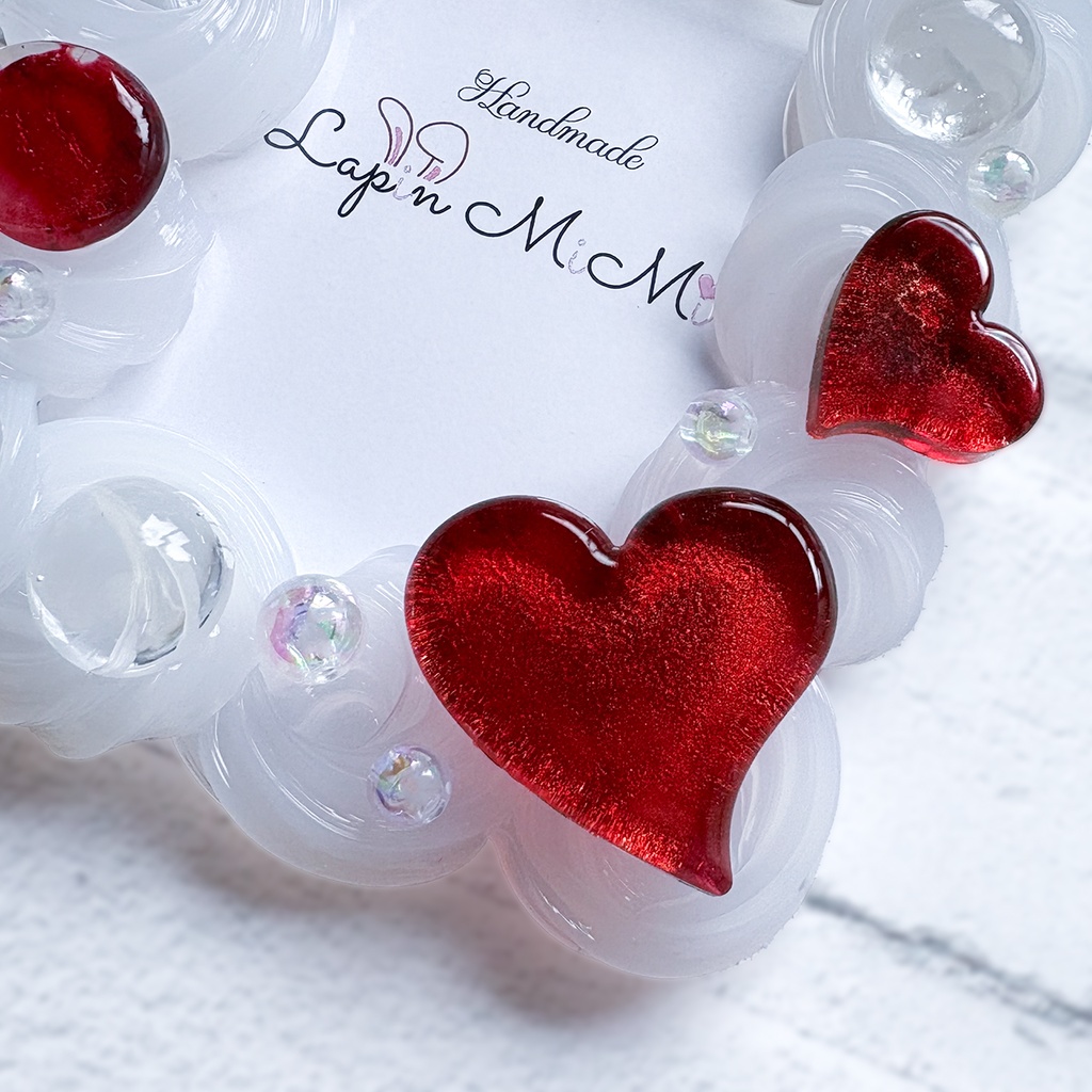 クリア ホイップデコ 硬質トレカケース B8 チェキ マグネット ラメ 赤 リボン ハート 上品 カード ケース