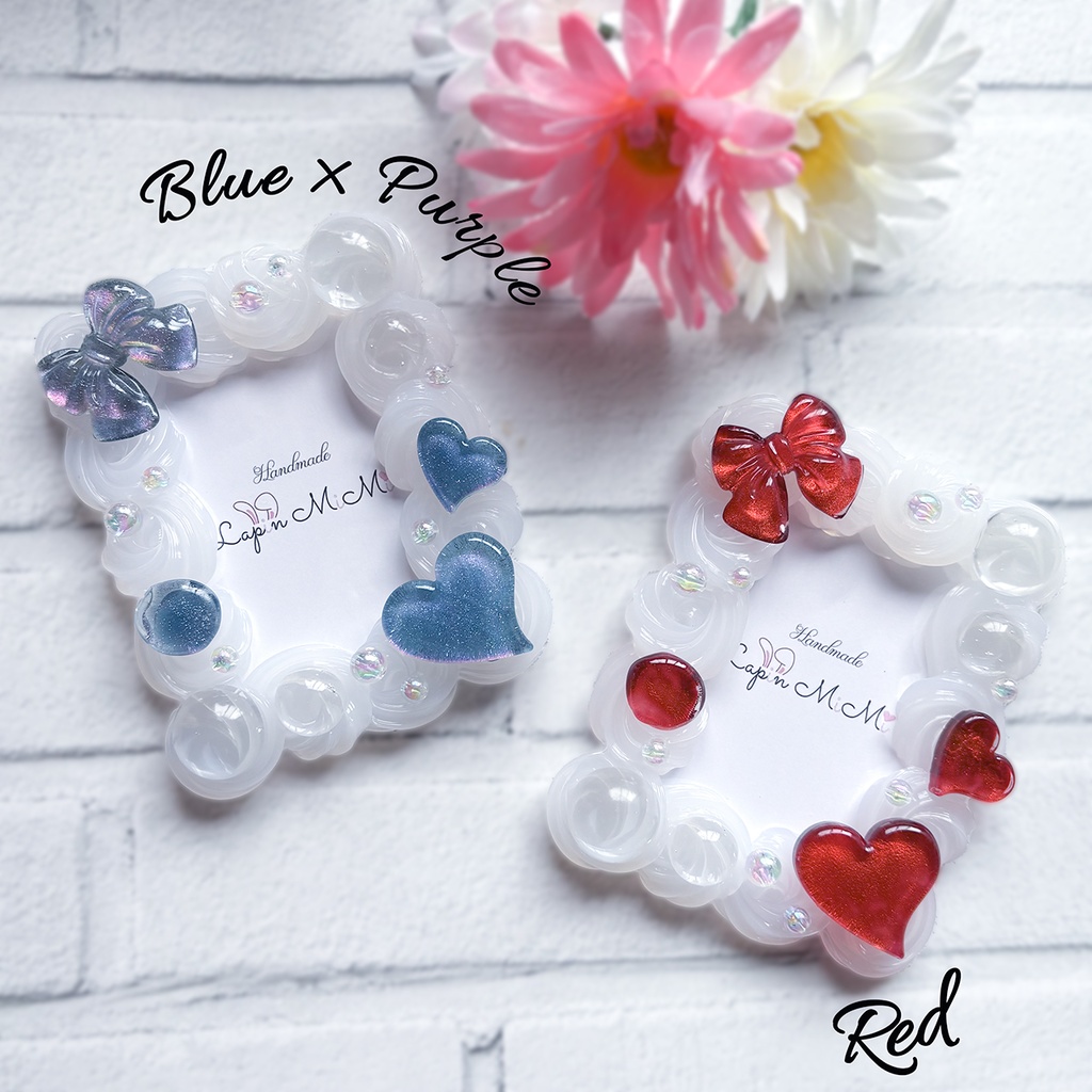 クリア ホイップデコ 硬質トレカケース B8 チェキ マグネット ラメ 赤 リボン ハート 上品 カード ケース