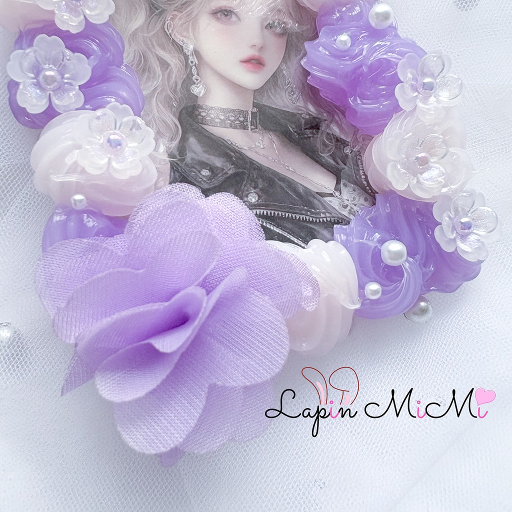 ピンク × パープル ホイップデコ 硬質トレカケース B8 シフォン 花 クリア 蝶 大人可愛い カード ケース チェキ