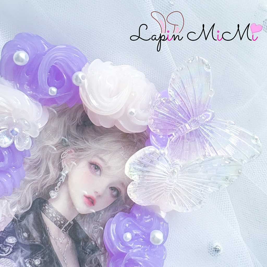 ピンク × パープル ホイップデコ 硬質トレカケース B8 シフォン 花 クリア 蝶 大人可愛い カード ケース チェキ