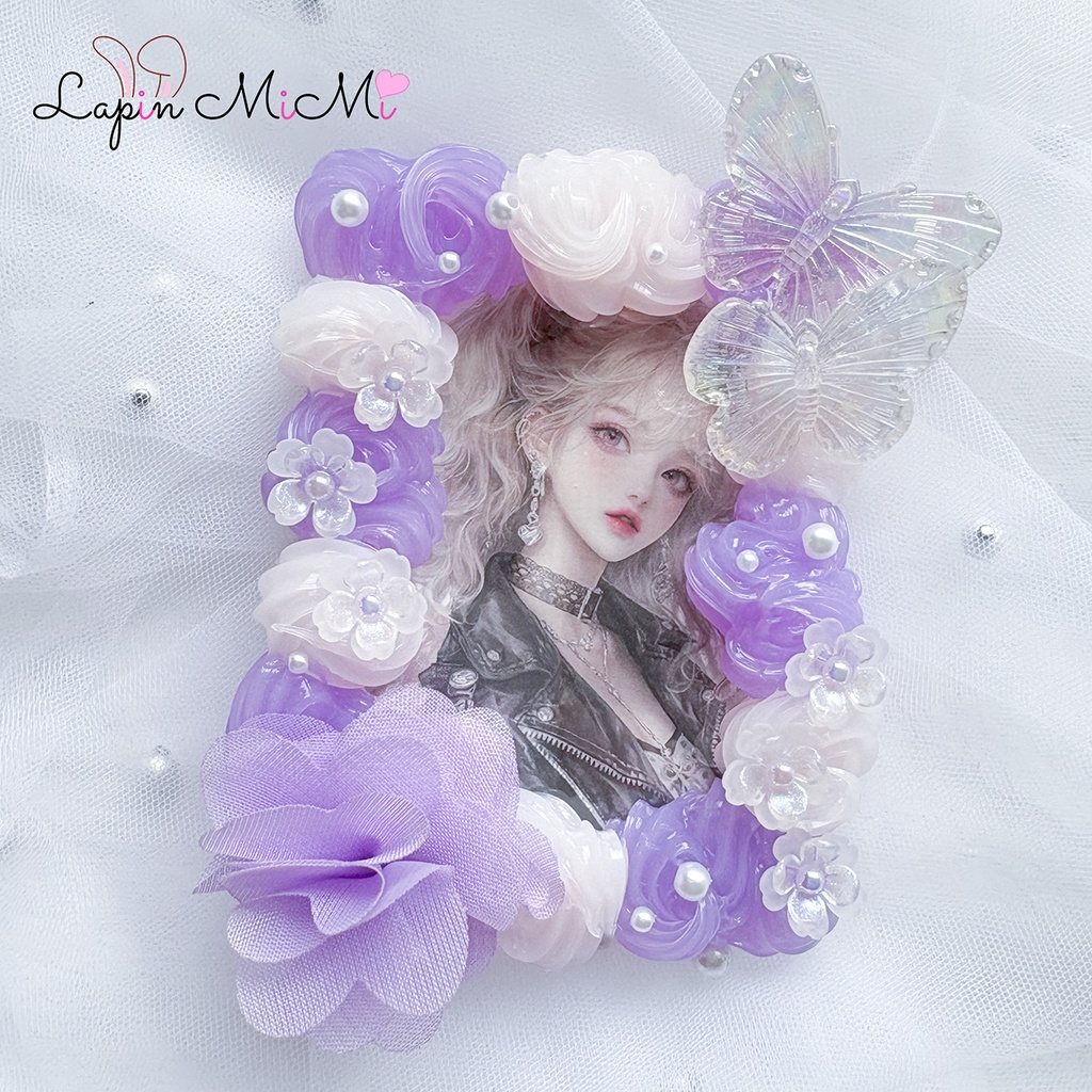 ピンク × パープル ホイップデコ 硬質トレカケース B8 シフォン 花 クリア 蝶 大人可愛い カード ケース チェキ