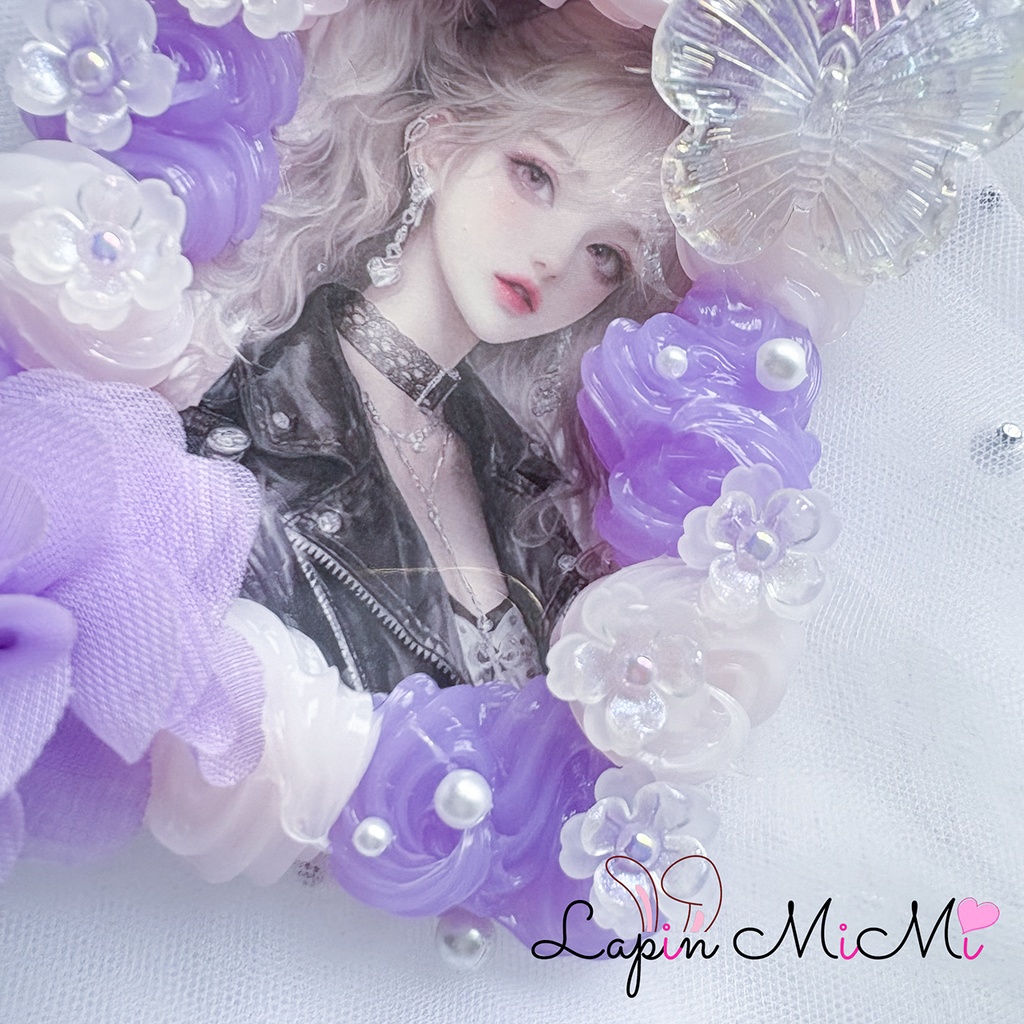 ピンク × パープル ホイップデコ 硬質トレカケース B8 シフォン 花 クリア 蝶 大人可愛い カード ケース チェキ