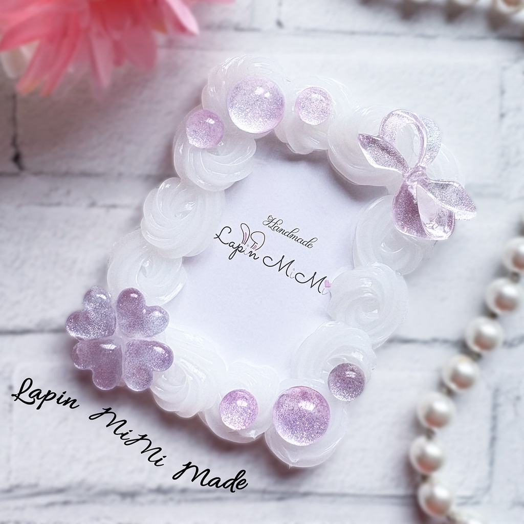 クリア ホイップデコ 硬質トレカケース B8 チェキ パステルカラー マグネットジェル ラメ リボン クローバー カード ケース 5色